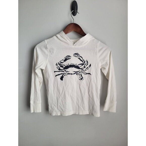 Crewcuts Shirt 6-7 Crab Print White Blue Pullover Nautical LS Hooded Beach S - Picture 1 of 4